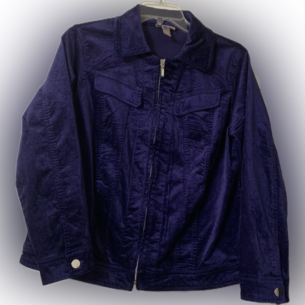 Women’s Deep Navy Zip-Front Jacket - Chico - Size 1 - velvet fabric